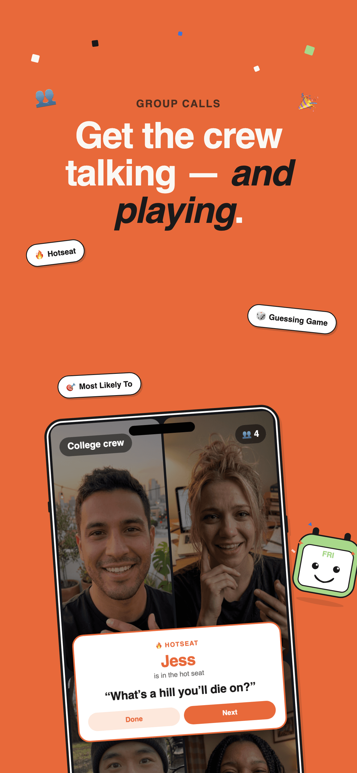 A KeepUp group call playing a live in-call game together